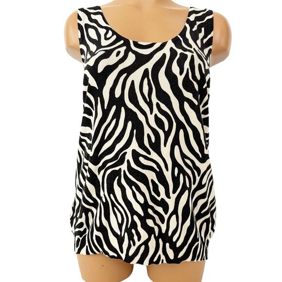 Josephine Chaus black & natural zebra print sleeveless TOP sweater tank M medium - Picture 1 of 8
